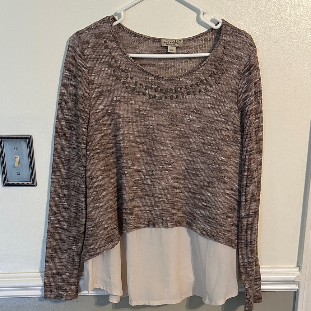 0089 ONE WORLD Brown and Cream Layered Blouse womens size‎ medium